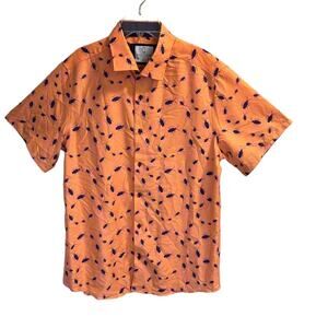 SUSLO Couture Size XL Men’s Button Up Shirt Peach Orange Purple Bugs Slim Fit